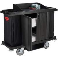 Executive Full-Size Housekeeping Cart with Doors, 60" x 22" x 50", Plastic, Black JO352 | Pronet Distribution