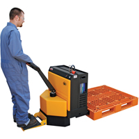 Fully Powered Electric Pallet Truck With  Stand-On Platform, 4500 lbs. Cap., 48" L x 30.25" W LV537 | Pronet Distribution