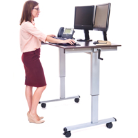 Adjustable Stand-Up Workstations, Stand-Alone Desk, 48-1/2" H x 48" W x 32-1/2" D, Walnut OP282 | Pronet Distribution