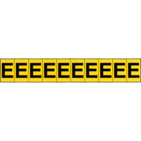 Repères adhésifs à lettres individuelles, E, 1" h, Noir sur jaune SC747 | Pronet Distribution