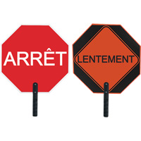 Double-Sided "Arrêt/Lentement" Traffic Control Sign, 18" x 18", Aluminum, French with Pictogram SFU870 | Pronet Distribution