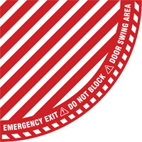 Signalisation au sol «?Emergency Exit?» (sortie de secours) pour porte battante en quart de cercle, Adhésif, Anglais avec pictogramme SGY044 | Pronet Distribution