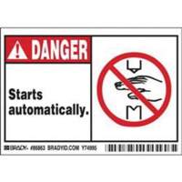 Enseigne «Danger Starts Automatically», 3-1/2" x 5", Polyester, Anglais avec pictogramme SY370 | Pronet Distribution