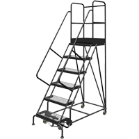 Deep Top Step Rolling Ladder, 6 Steps, 24" Step Width, 60" Platform Height, Steel VC769 | Pronet Distribution